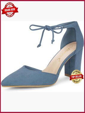 Ankle Tie Point Toe Block Heel Dress Pumps